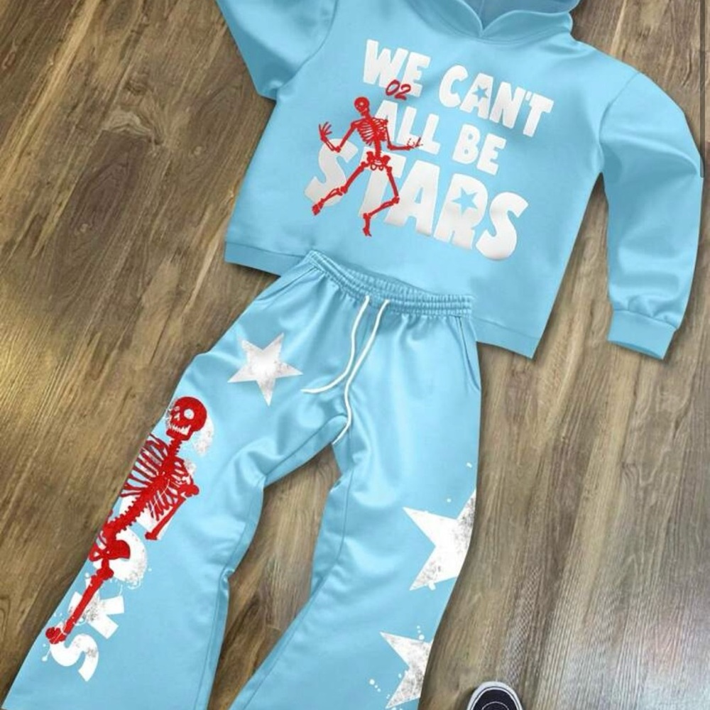 Blue Skeleton Hoodie and Sweatpants Set SHEIN